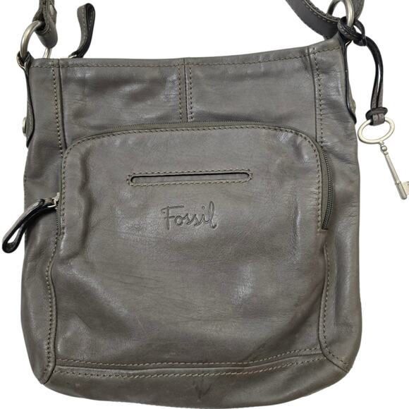 Fossil Hanover Leather Smoke Hued Crossbody Messenger Tote Bag Shoulder Purse - Picture 2 of 15